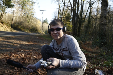 Our lovely assistant Cooper here recording some field audio!